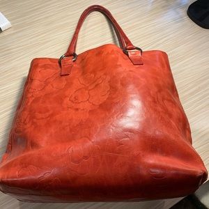 Red leather tote